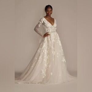 GALINA SIGNATURE illusion long sleeve wedding dress